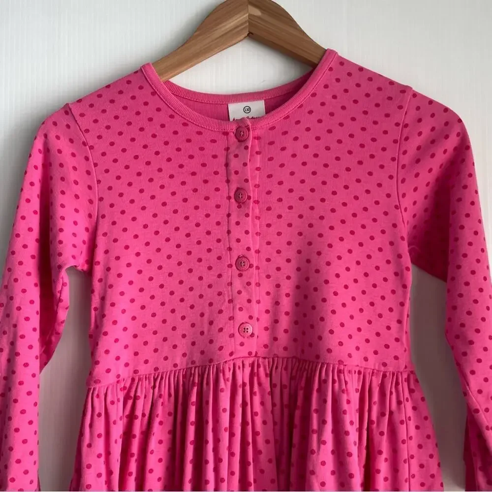 Hannah Andersson pink polka dot long sleeve dress button front size 8